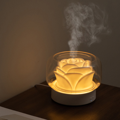 ED Night Light Aroma Oil Diffuser 400ml رطوبت ساز گل شکل سفید